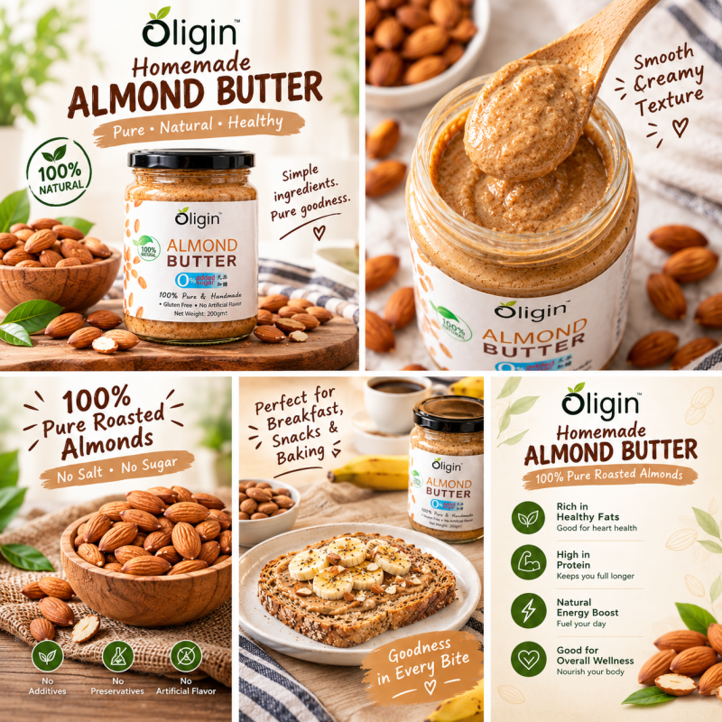 Oligin Homemade Pure Almond Butter 200g (No Sugar, No Salt) Oligin Homemade Pure Almond Butter 200g (No Sugar, No Salt)